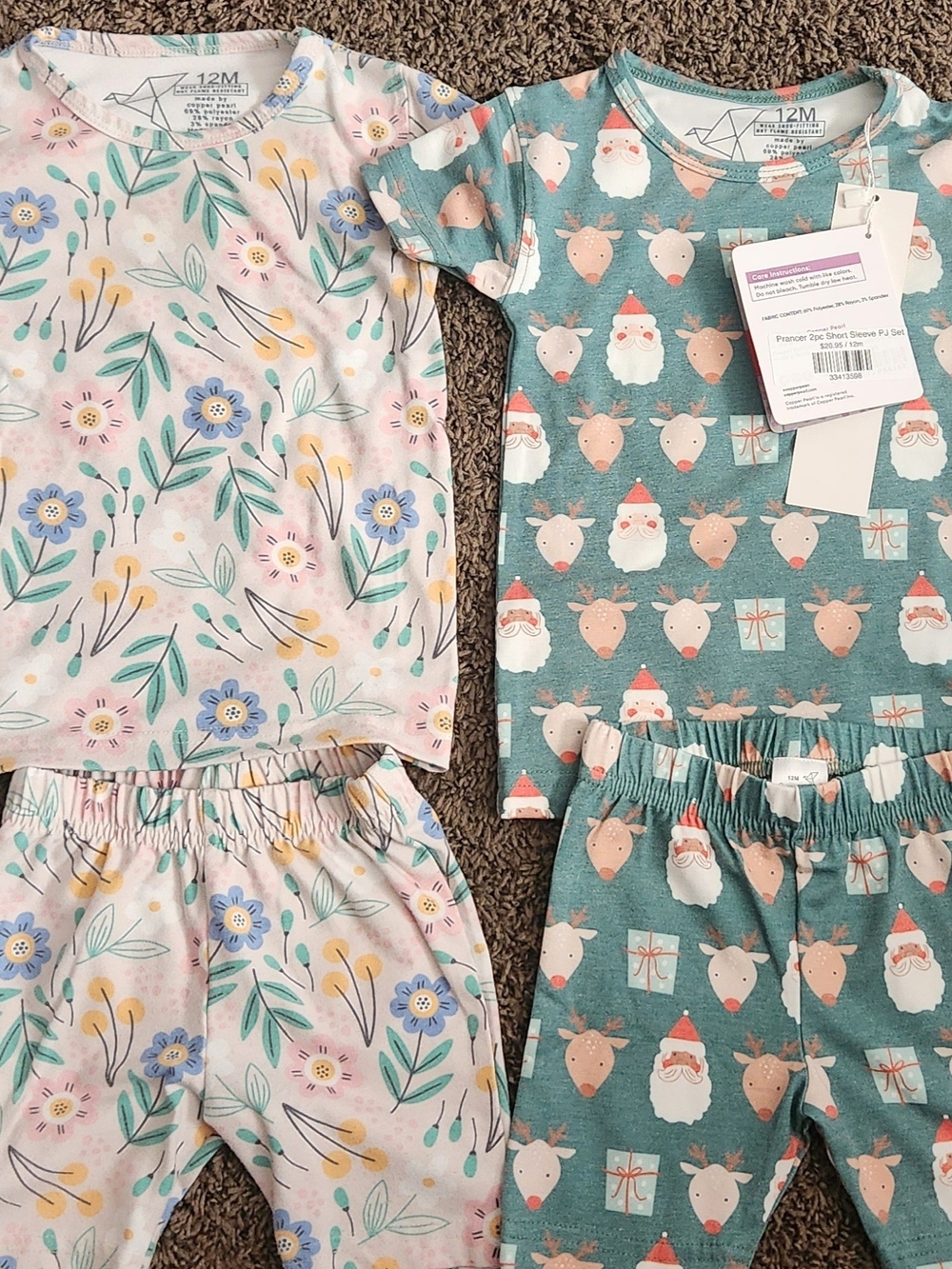 Toddler Two-Piece Pajama Set - Floral Pink & Teal Reindeer - 12M